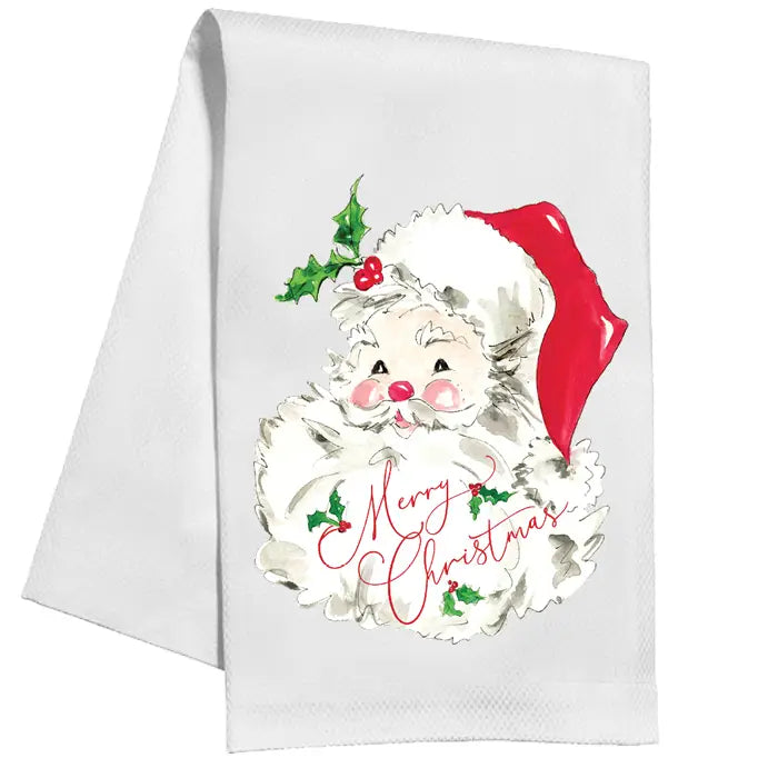 Merry Christmas Red Santa Tea Towel