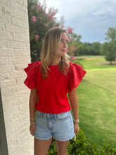 Load image into Gallery viewer, Red Flutter Ruffle Sleeve Top
