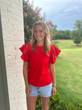 Load image into Gallery viewer, Red Flutter Ruffle Sleeve Top
