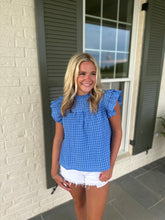 Load image into Gallery viewer, Blue Ruffle Sleeve Top
