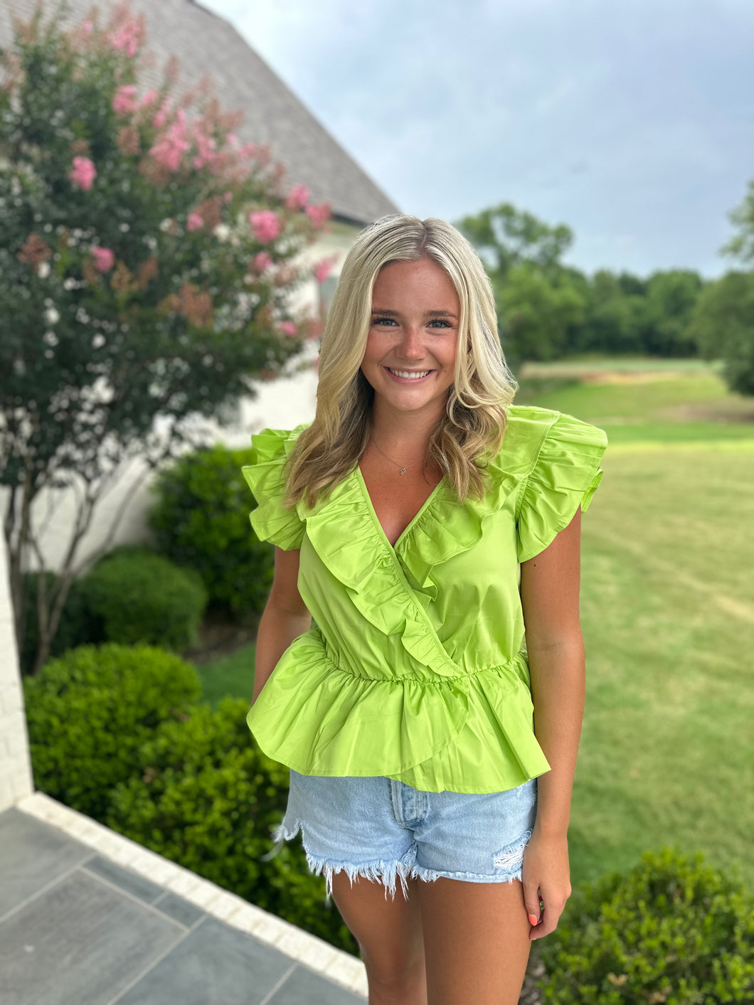 Surplice Elasticated Waist Ruffle Frill Top